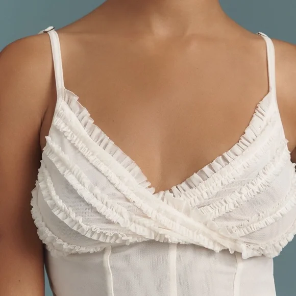 NWT Anthropologie Pilcro Elegant White Cream Ruffled Women's Top Size M Medium - Picture 2 of 12